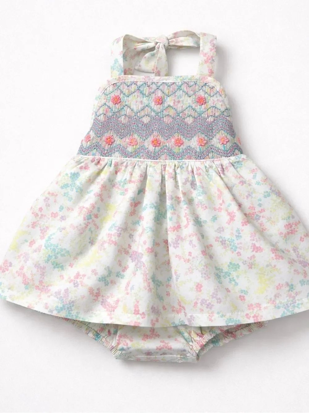 Little Grey floral smocked embroidered bubble dress romper size 3-6 months NWT
